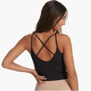 Vuori / Ribbed Crop Tank Top /Scoop Neck / Crossback / Built-in Bra / Black / XS